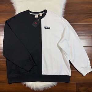 Levi's Size‎ XXL Black White Graphic Blocked Crew Neck Fleece Sweatshirt